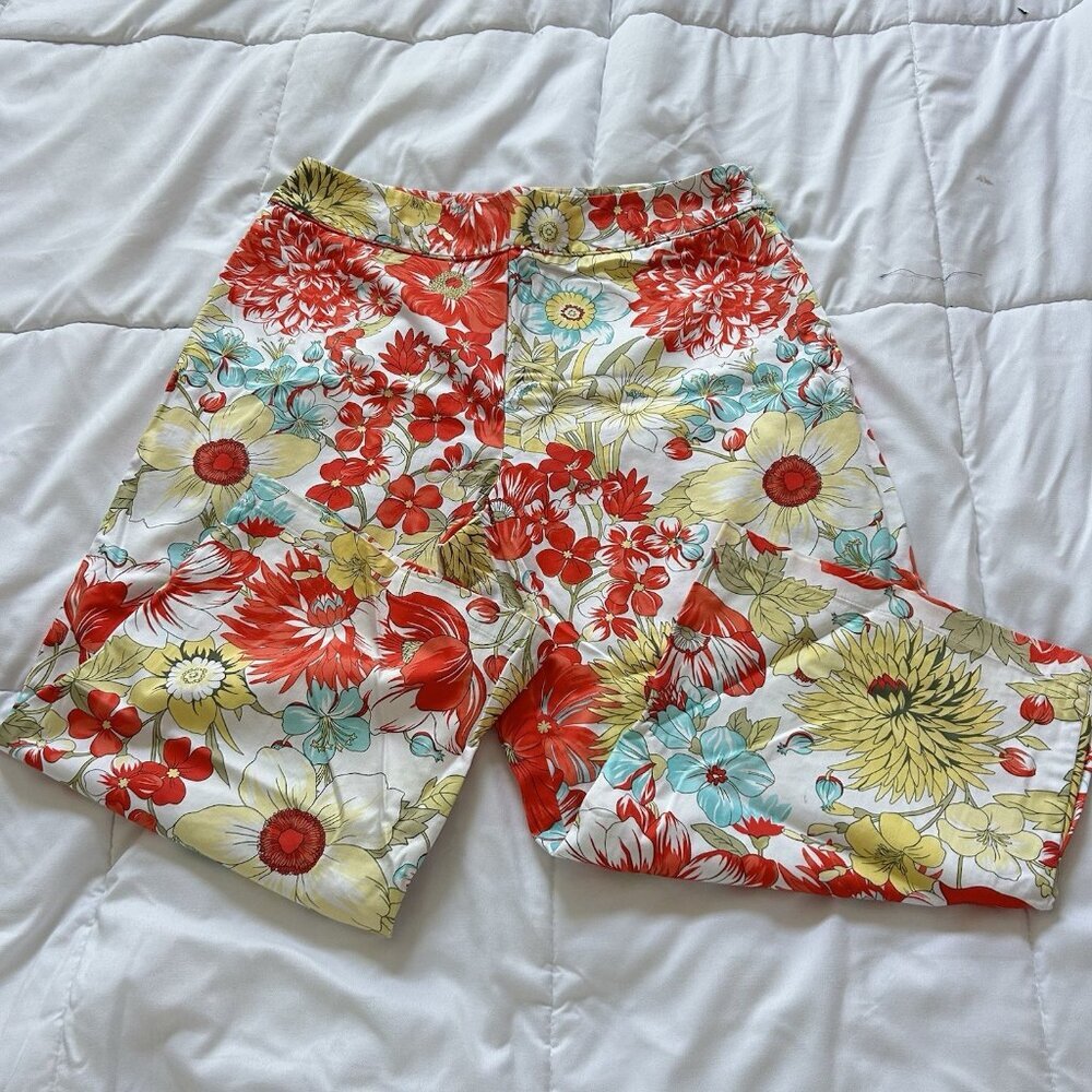 Valerie Stevens Womens 14P Floral Floral Red‎ Yellow Pants Office Spring Summer